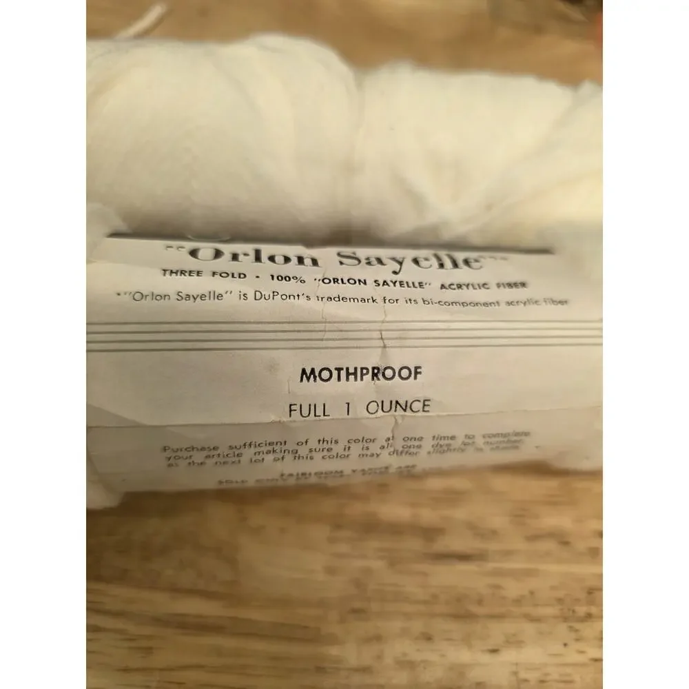 Vintage Fairloom Orlon Sayelle Ivory Acrylic Yarn Skeins Lot of 2